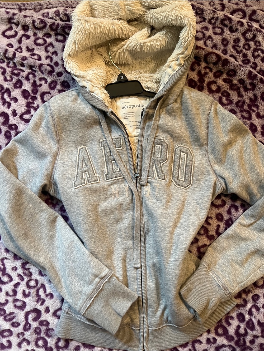 Aeropostale Gray Sherpa-Lined Zip Hoodie